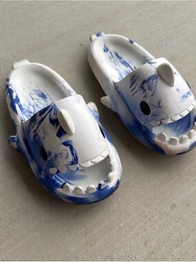 Novelty Shark Slip-On Loafers in White and Blue